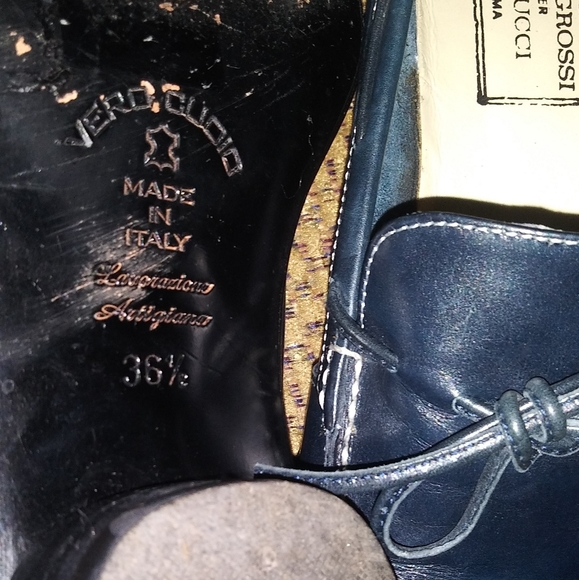 Luca Grossi per Carucci Shoes Women's Blue Leather Loafers Made in Italy - Picture 11 of 13
